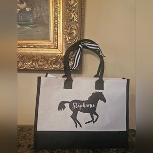 NWOT Personalized Stephanie Canvas Tote Bag - Black and White